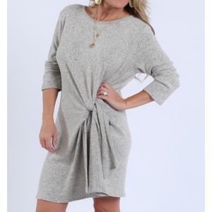 Coco & Main Mocha Hacci Tie-Front Dress, gray, size small